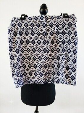 Kenar Navy and White Diamond-Print Pencil Skirt